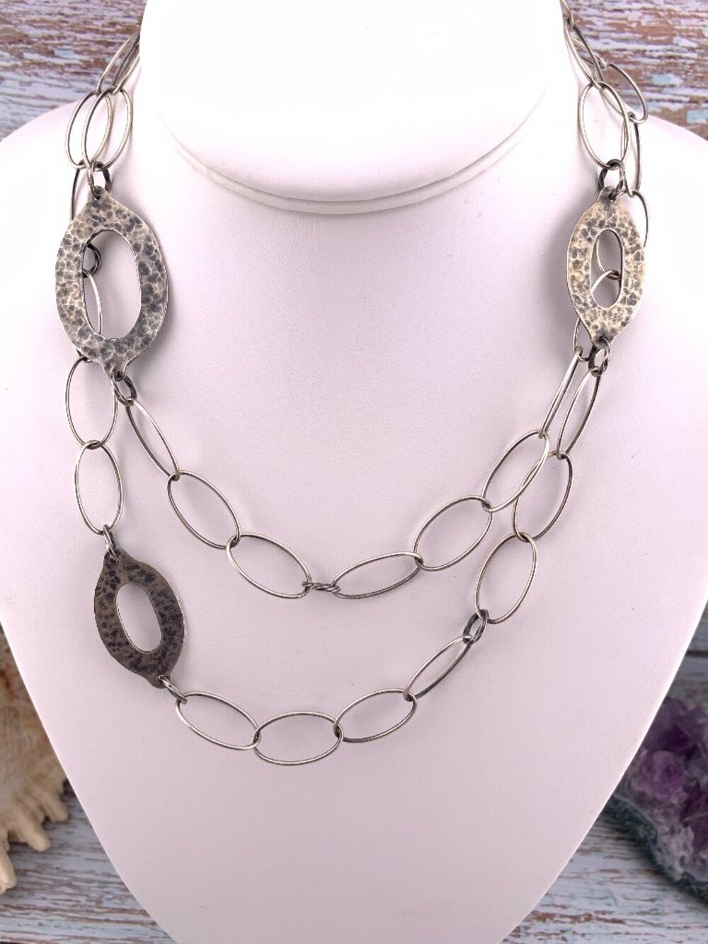Silpada N1506 Long Hammered Oval Link Sterling Silver Necklace J1449